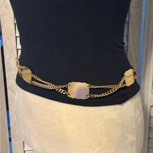 VINTAGE BELT Double Strand Cuban Curved Links, w/ Rectangular Gold Tone Plates